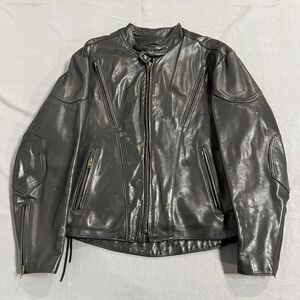 Vintage Kerr Motorcycle Jacket Mens Size 44 Black Leather Quilted Lined Full Zip